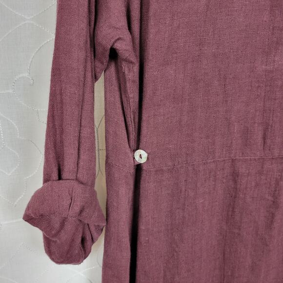 VTG Subtle Tones Linen Shirt Dress Womens S/M Purple Button Front Lagenlook Maxi - Picture 5 of 14